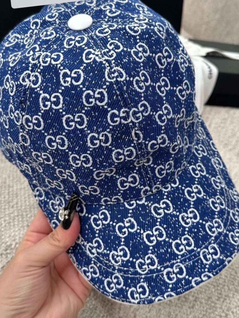 Double G Designer Denim Blue Jean Monogram Logo Baseball Hat Cap